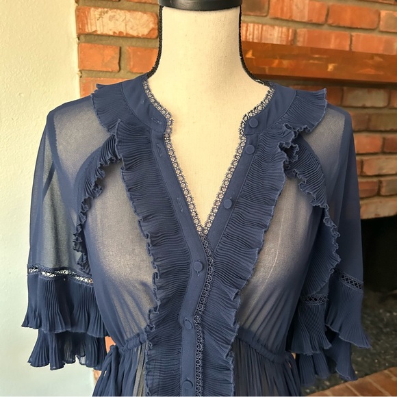 Self-Portrait Ruffled Lace Maxi Dress in Blue Sz 2 - Picture 6 of 15